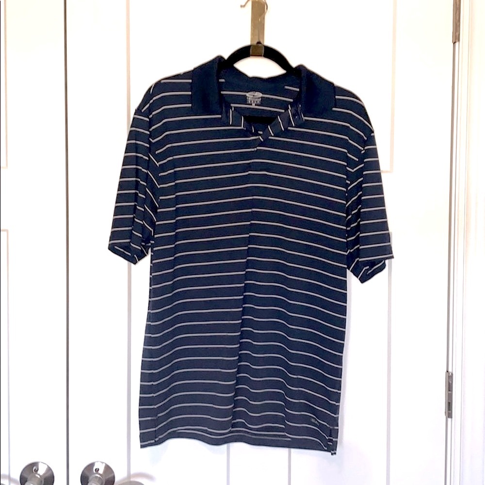Navy & White Striped Polo